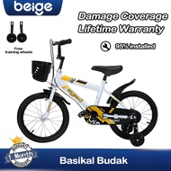 Beige Basikal Budak Saiz 12/16" Inch Bicycle Kids 3 tahun Rubber Auxiliary Wheels Learning bicycle 2