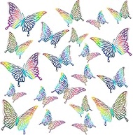 72Pcs 3D Laser Butterfly Wall Decor Glitter Removable Wall Stickers Butterflies Room Decal DIY Art Sticker Decorations for Girl Bedroom Classroom Nursery Birthday Party Wedding Cake Mirror