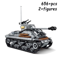 656PCS Military US Sherman M4 Tank Building Blocks WW2 Tank City Soldier Weapon Action Figure Bricks