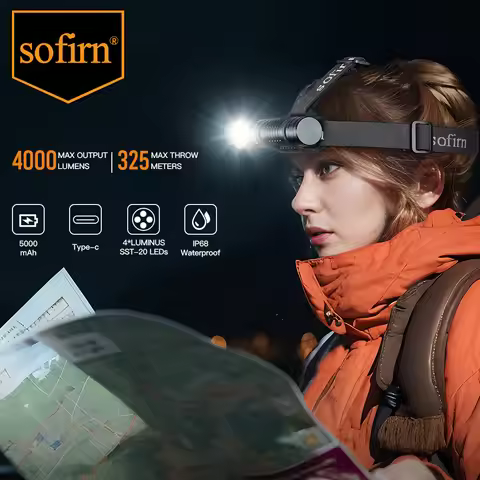 SOFIRN HS41 Headlamp 4000lm 21700 USB C Rechargeable with SST20 LED Torch Indicator with Magnetic Ta