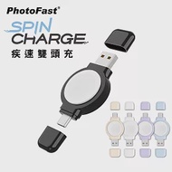 【PhotoFast】SPIN Charge 疾速雙頭充 Apple Watch 手錶磁吸無線充電器 (USB及Type-C雙頭) 黑色