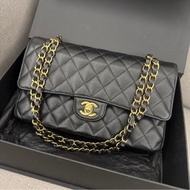 *SHIHNA名牌精品*CHANEL CF 25 荔枝牛皮黑金釦斜背包/肩背包（30開保卡款）