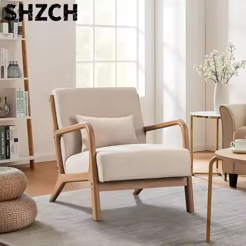 29x33x26 Inch Solid Wood Living Room Chair 105 Degree Backrest Non-Slip Casual Bedroom Chair with Pi