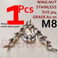 Wing Nut Stainless M8 SS 304 Stainless Steel Butterfly Ear Nut/ M8 M8 Bolt and Nut