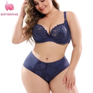 Softrhyme Floral Design Embroidery Underwear Women Plus Size Ultra-thin Bra Panties Unlined Comforta
