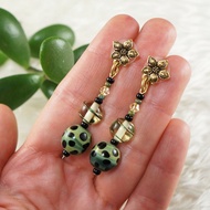 綠色 Lampwork Murano 玻璃耳環金色花朵長吊墜耳環首飾