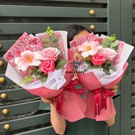 VIBI | Bouquet of wax flowers mixed with pink tulips (Model MIX 07) - gift for graduation, birthday,