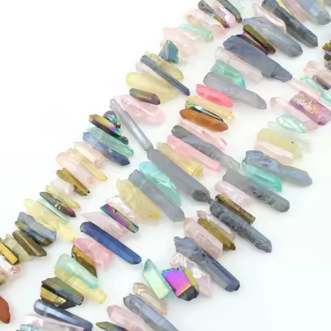 7.5"Points Colorful Strand Mixed Color Raw Quartz Points Drilled Quartz Crystal Bead Beads Gemstone 
