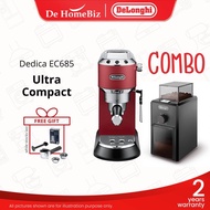 [COMBO Delonghi Grinder KG89] Delonghi EC685.R Dedica Pump Espresso Coffee Machine (Red) EC685R EC68