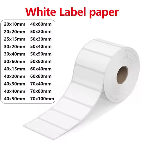 1ROll WHITE Label Sticker Thermal Paper for Munbyn Nelko PM220 M110 M220 M200 E210 P50 PM220 DETONG 