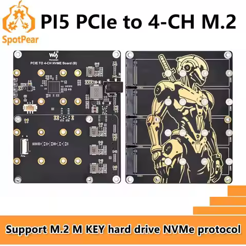 Raspberry Pi 5 PCIe to 4-CH M.2 NVMe 4-Ports SSD Board HAT Pi5 Four-Times