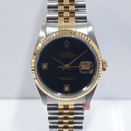 ROLEX 勞力士 16233 Datejust 蠔式日誌 全配件 市場罕有 無字天書 黑瑪瑙6.9鑽 大眾當舖B469