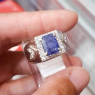 Cincin Perak Pria Batu Blue Safir Afrika 14