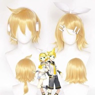 Anime Vocaloid Kagamine Rin/Kagamine Len Cosplay Wig 30cm Short Gold Yellow Wigs Heat Resistant Synt