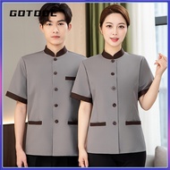 【GOTOOL】Stand Collar Cleaning Workwear Short Sleeve Summer Hotel Room Cleaning Property Mall Cleanin