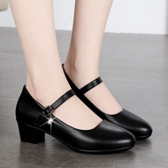 Women's dance work high-heeled leather shoes Elderly mother catwalk high heels
