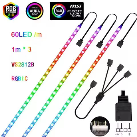 PC LED Strip Light WS2812b ARGB Addressable Rainbow Light Digital 5V 3pin PC Case Decor Asus Aura Sy