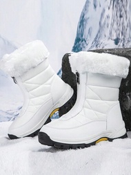 新款高筒防滑加厚女鞋女士雪靴，帶拉鍊，時尚暖和，適用於戶外和登山，白色，旅行靴
