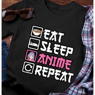 Anime Tops Eat Sleep Repeat T-Shirt Japanese Style Cartoon