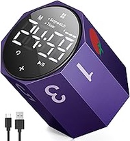Digital Pomodoro Timer,Frosted Metal Productivity Cube Timer,1.8 in LED Digital Large Screen,Auto-Ro