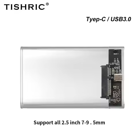 TISHRIC 2.5Inch External Hard Drive Enclosure HDD Case USB C Transparent Hard Disk External Case for