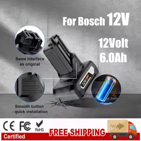 12V 6.0Ah Li-ion Rechargeable Replacement Battery for Bosch BAT420 BAT411 BAT412 BAT413 BAT414 12V M