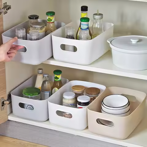 1Pc Desktop plastic cosmetic storage box Bathroom kitchen storage basket S-L Dormitory miscellaneous