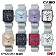 Casio MTP-M305D Series Men Watch Moon Phase Display Analog Quartz Stainless Steel Band Jam Tangan Le