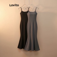 Lovito Casual Women's Plain Fishtail Dress with Adjustable Buckle, Slim Fit, Multi-color L36AD011