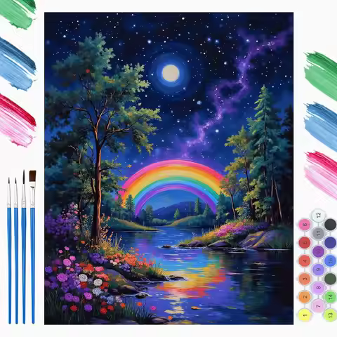 DIY Oil Painting By Numbers Kit Starry Sky Rainbow River Acrylic Paint By Numbers Diy Numbers Painti