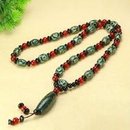 Dzi Beads Agate Sweater Chain Tibetan Old Agate Nine-Eyed Dzi Beads Necklace