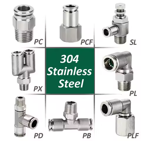 304 Stainless Steel Air Hose Fitting PC PCF PL SL Pneumatic Pipe Connector 1/8 1/4 3/8 1/2 M5 BSP Qu