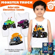 3PCS Muscle Sando Shirt Tees for Infant Baby Kids Boys w/ Monster Truck Prints for 6mos - 12 Yrs Old