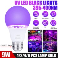 6Pcs 9W 395-400nm UV Purple LED Light Bulb Black Lights AC85-265V Purple Light E27 Party Ghost House
