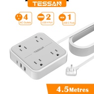 TESSAN Flat Plug Power Strip Extension Cord Extension Plug Widely Spaced Outlets 3 USB Ports Wall Mo