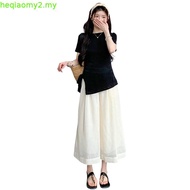 LAHSTORE 2-layer Korean linen flared long skirt with vintage side pockets CV06 (White)