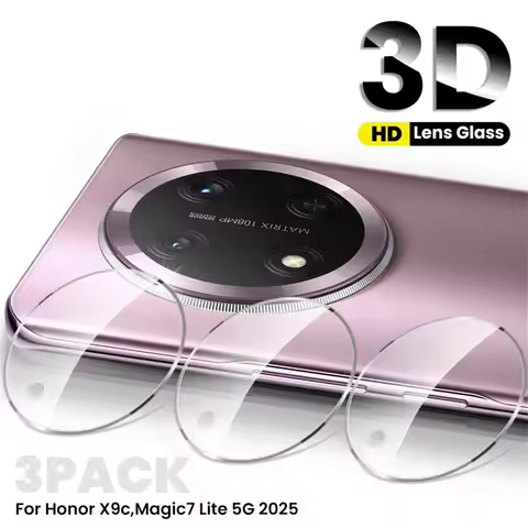 Magic7Lite Case 3Pcs Clear 3D Glass Lens Cap For Honor X9c Magic7 Lite Light 5G Tempered Glass Camer