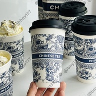 [ Lot of 100 cups + lid ] 2-layer patterned paper cups