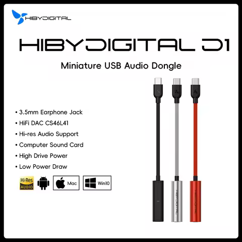 HiBy Digital D1 Type C HiFi Audio Dongle USB DAC Headphone AMP PCM32Bit/384kHz 3.5mm output CS46L41 