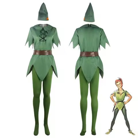 Movie Peter Pan Green Elf Cloth Set Hat Uniform Peter Pan Cosplay Costume Halloween Carnival Costume