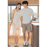 (R 3-6) *BACK IN STOCK* ACW Mandarin Orange Patterned Smock Sleeve Midi Dress