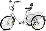 Bike Three Wheel Bike, Adult Tricycle 7 Speed 3 Wheel Bikes 24 Inch Cruiser Bike High Carbon Steel Frame with Large Basket &amp; Seat Backrest for Recreation Shopping Cycling Pedalling