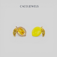 CACO 18k Gold Plated 925 Silver Earring Diamond Zirconia "Lemon" (1 Pair)