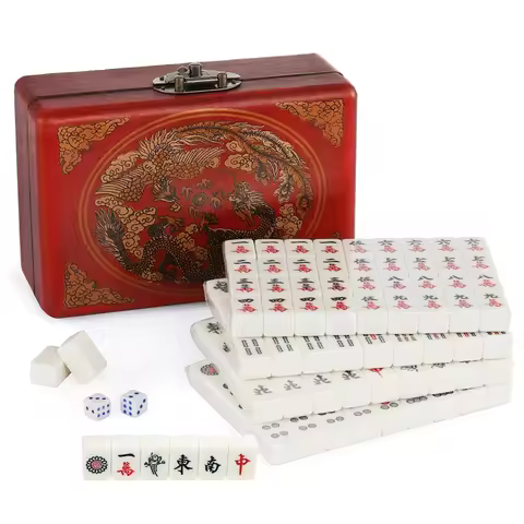 Chinese Majong Set 144PCS Mahjong Tile Set with Storage Box Classic Traditional Chinese Family Table