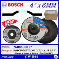 GW-B04 [5pcs OR 25 pcs] A24S BF 4" 100mm X 6mm X 16mm BOSCH GRINDING DISC 2608600017