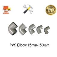 PVC ELBOW 90 DEGREE MALAYSIA SPEC, SIZE 15MM (1/2 ), 20MM (3/4 ), 25MM (1 ), 32MM (1-1/4 ), 40MM (1-