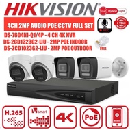 HIKVISION 4CH 2.0MP DS-7604NI-Q1/4P NVR + 4 PoE CAMERA CCTV IP Network Smart Hybrid Light Mic Voice 