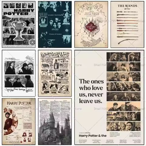 hot movie H-Harry P-Poter Poster Self-adhesive Wall Mural Art Waterproof Sticker For Bar Room Decor 