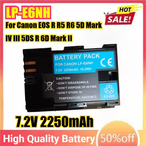 LP-E6NH LPE6NH 7.2V 2250mAh Camera Battery For Canon EOS R R5 R6 5D Mark IV III 5DS R 6D Mark II 70D