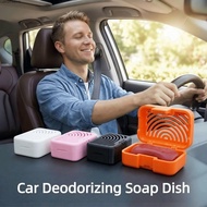 CLEIGHTEENCY Car Deodorizing Soap Dish, with Lid Simple Car Soap Box, Practical Advanced  Printing B